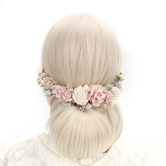 Accessories - Flower Crown Hair Vine Blush Pink Floral Wedding Bridal Headpiece